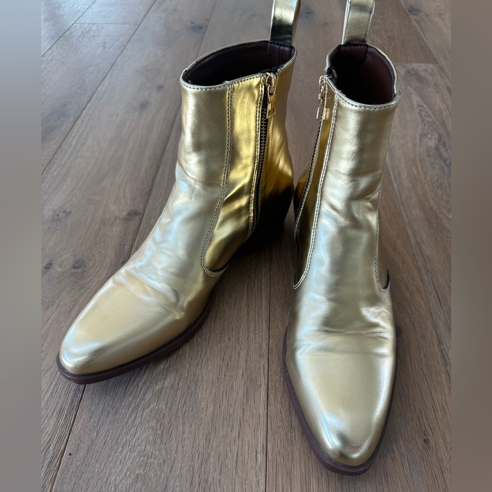 Gold western ankle boot